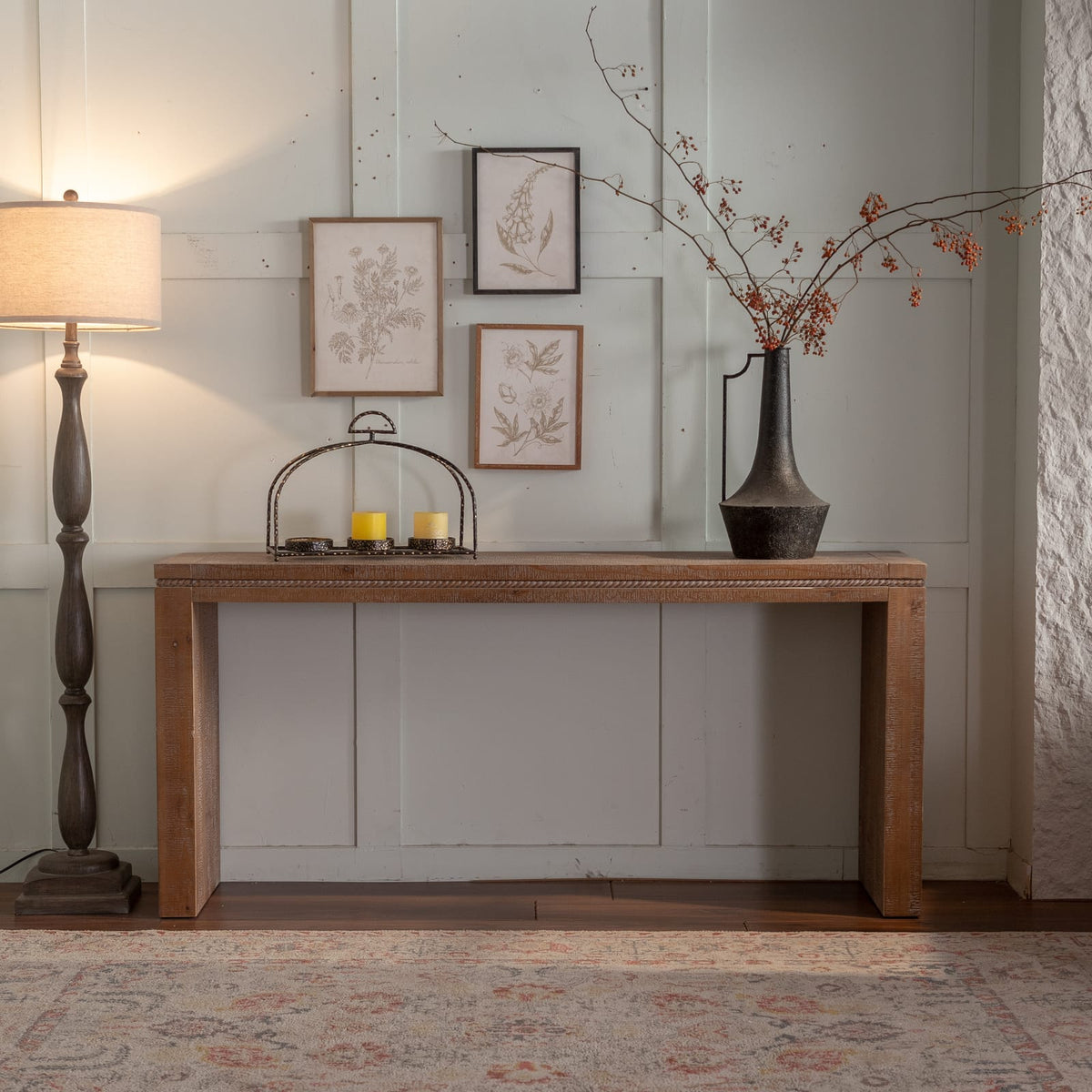 63.78" Natural Wood Console Table - Farmhouse Entryway Sofa Table for Living Room