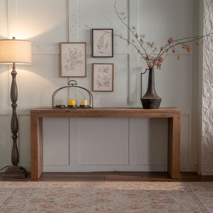 63.78" Natural Wood Console Table - Farmhouse Entryway Sofa Table for Living Room