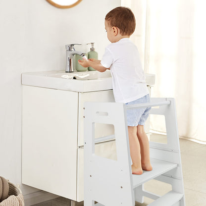 Adjustable Height Wooden Step Stool for Kids - White