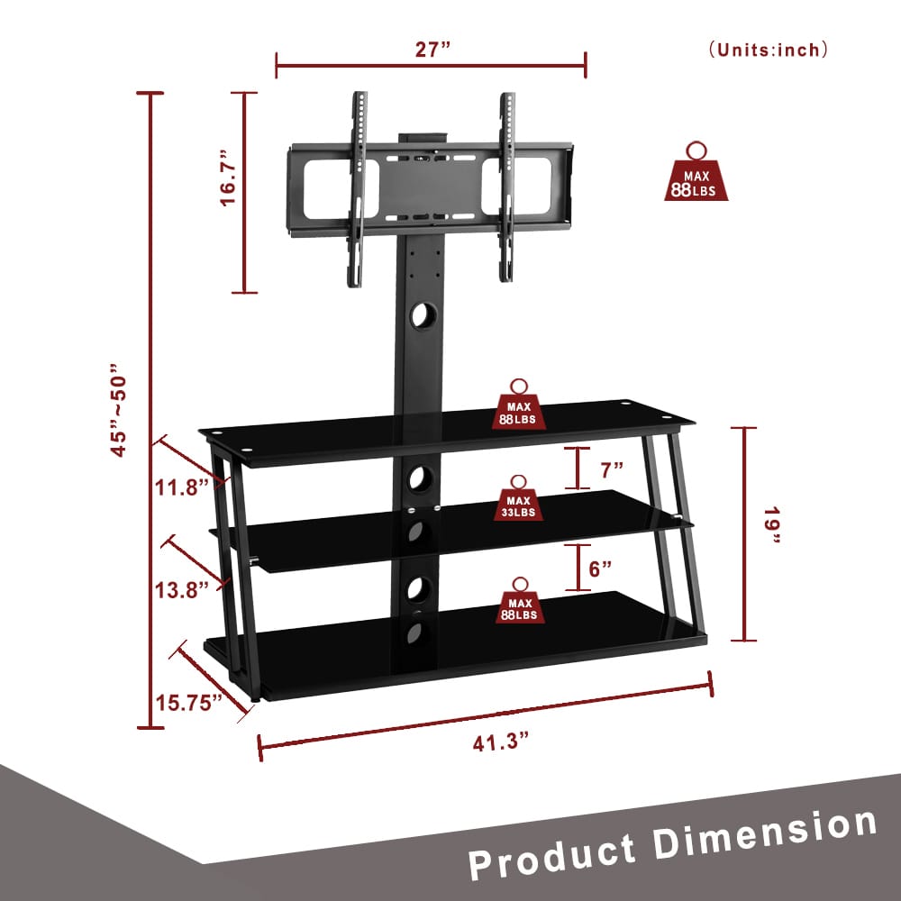 Black Tempered Glass TV Stand - 32-65 Inch Fits