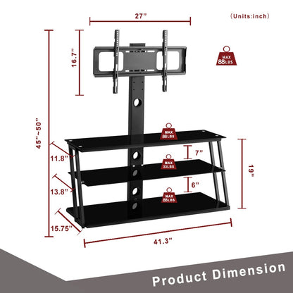 Black Tempered Glass TV Stand - 32-65 Inch Fits