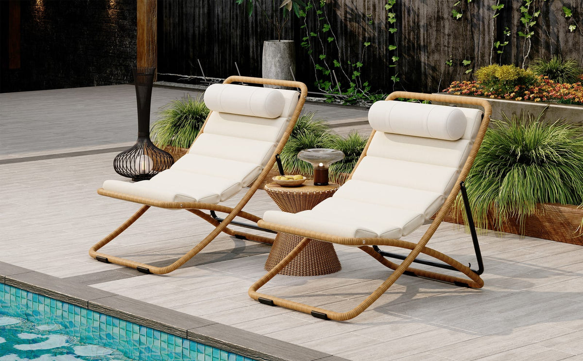 TREXM Folding Patio Chair - Yellow Steel Rattan