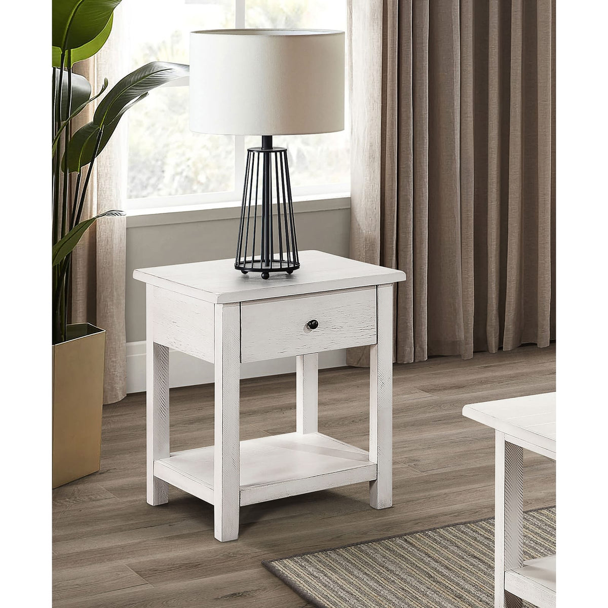 Castleton Distressed White End Table with Shelf - Farmhouse Style