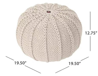 Beige Cotton Knitted Pouf - Relaxing Footrest for Living Room