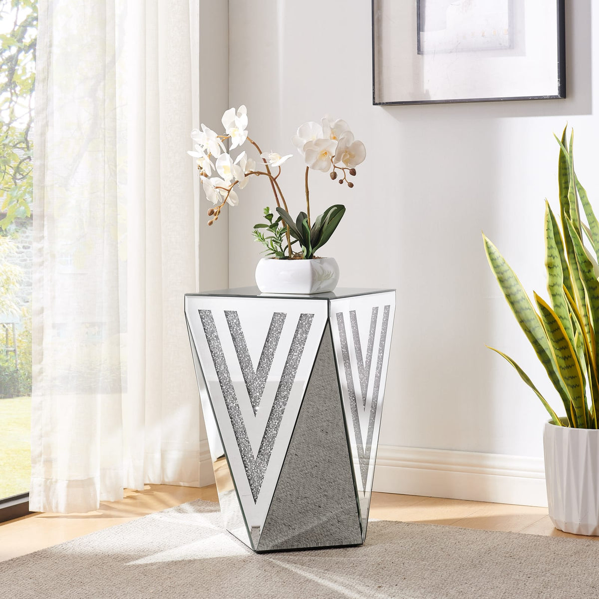 Silver Triangular Mirror Coffee Table for Living Room & Bedroom