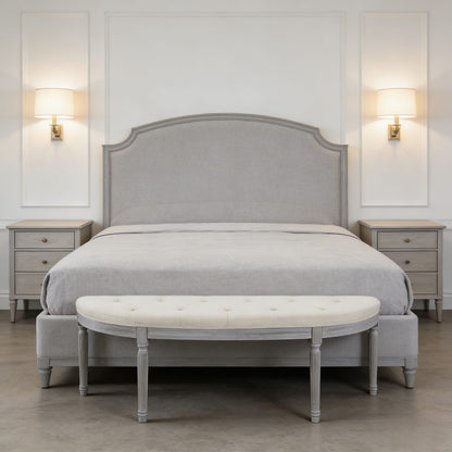 Light Beige Button Tufted Bench - Gray Wood Frame for Bedroom