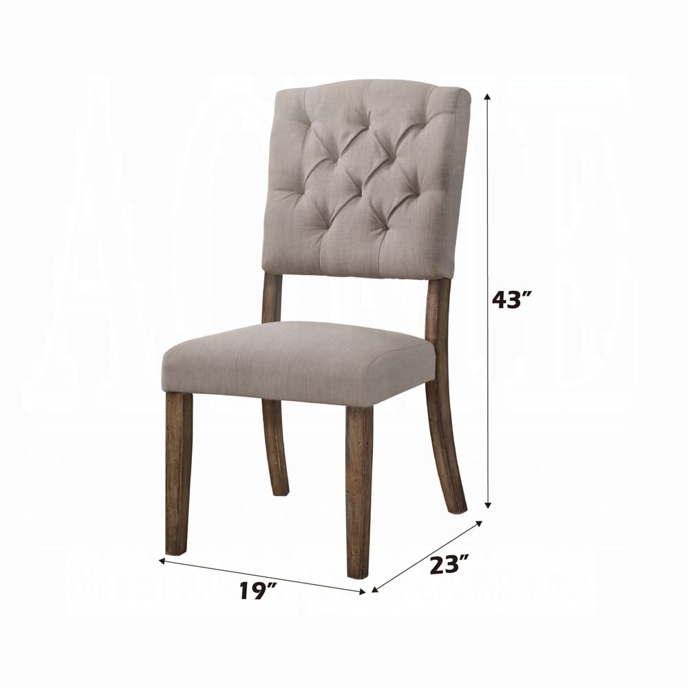 Beige Oak Dining Chairs Set of 2 - Rustic Transitional Style
