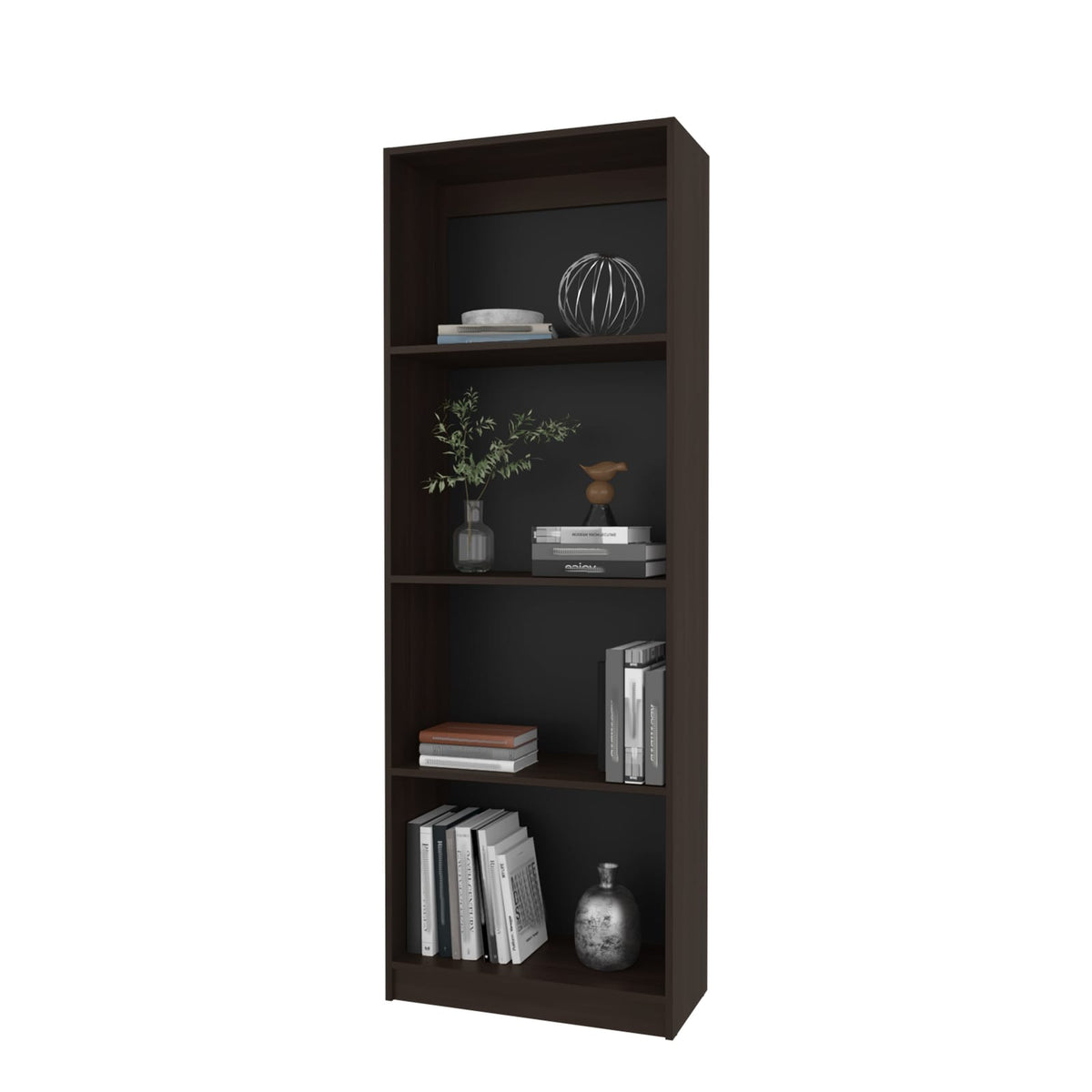 Dark Walnut Bookcase - 4 Shelves, Particle Board for Living Room