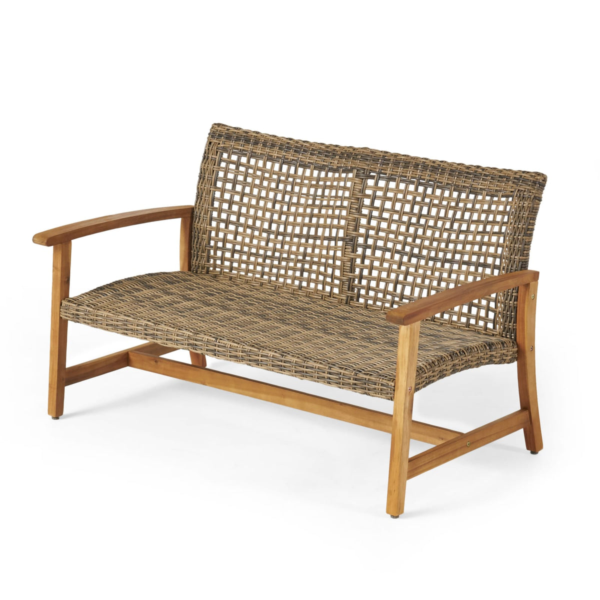 Natural Grey Acacia Wood Wicker Loveseat for Patio Seating