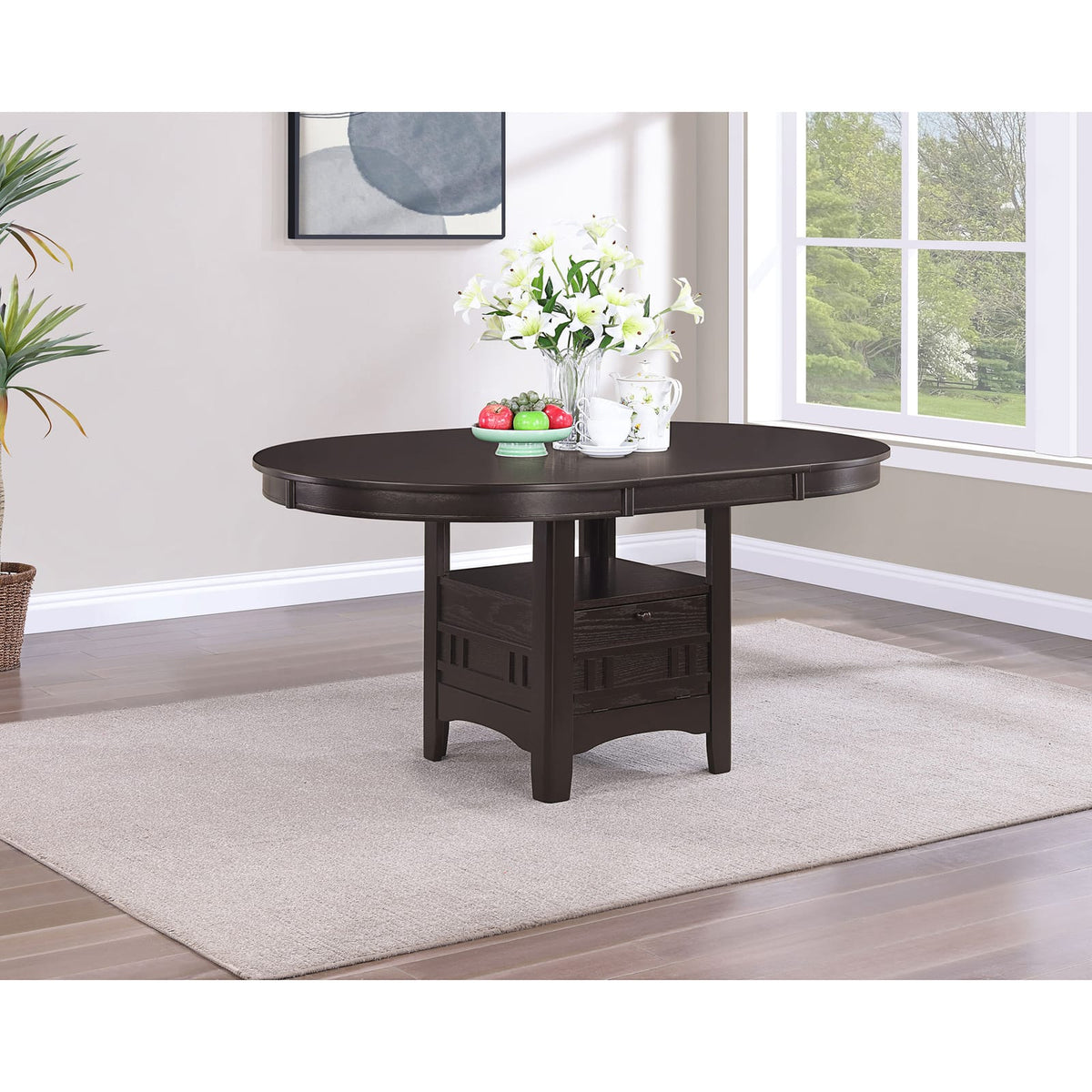Espresso Oval Dining Table in Solid Wood+MDF for Modern Kitchen Storage