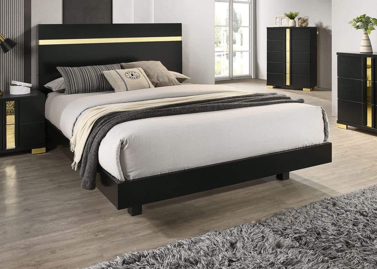 Queen Black Wood Bed Frame - Contemporary Bedroom