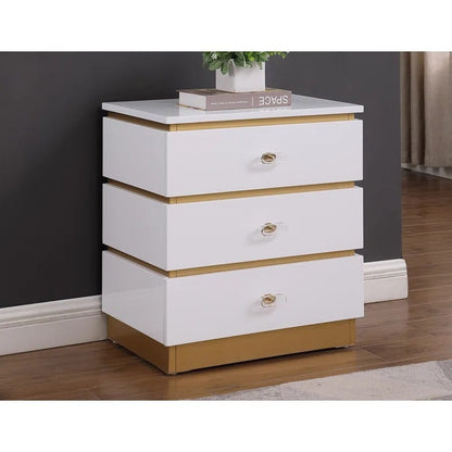 Gold & White Rectangular End Table - 3 Drawers for Living Room