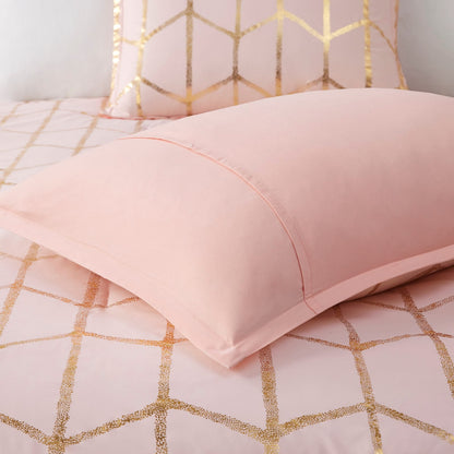 King Size Blush Polyester Comforter Set with Geometric Print