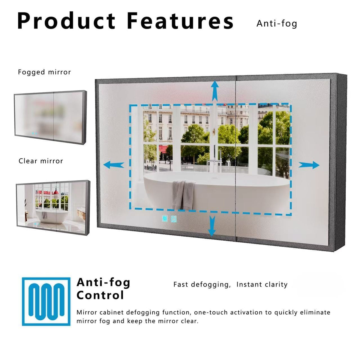 Black Aluminium Wall Mounted Bathroom Mirror Cabinet for Renovation