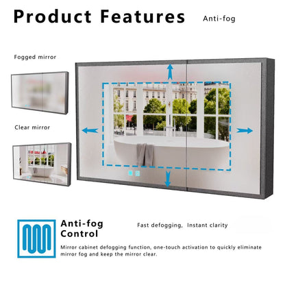 Black Aluminium Wall Mounted Bathroom Mirror Cabinet for Renovation