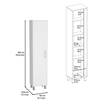 White Storage Cabinet 70.87" Height with Broom Storage