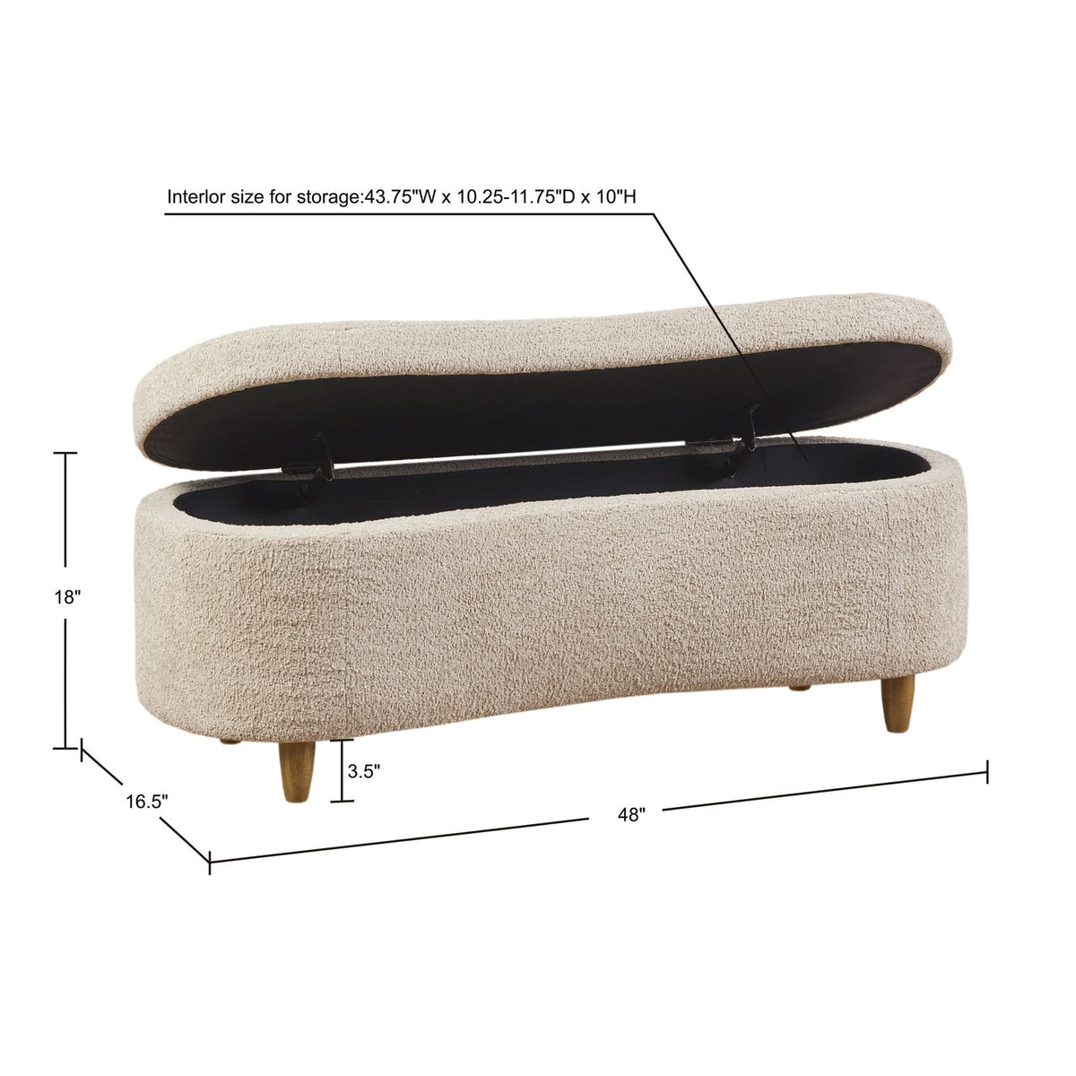 Taupe Polyester Flip Top Storage Bench - 16.5" x 48"