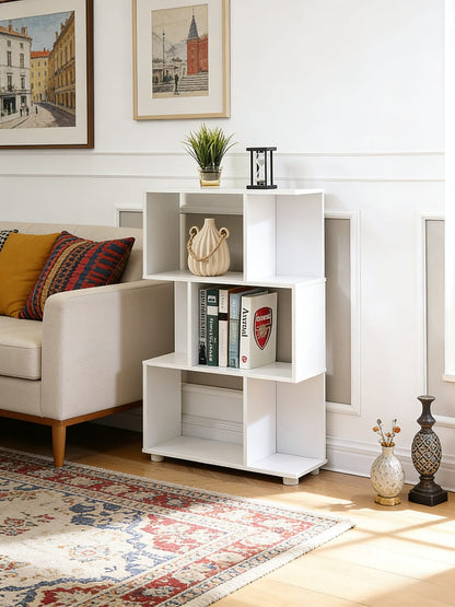 Modern White Staggered 3-Shelf Bookcase - Storage & Display