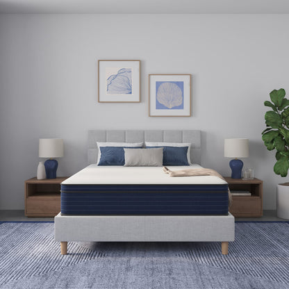 Full Size Cooling Gel Mattress - White+Blue Foam+Spring for Bedroom