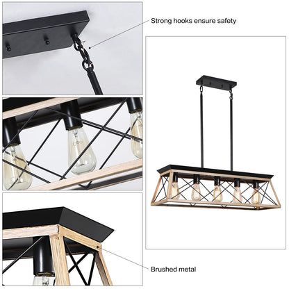 31.5" Oak Iron Industrial Pendant Chandelier - Modern Lighting