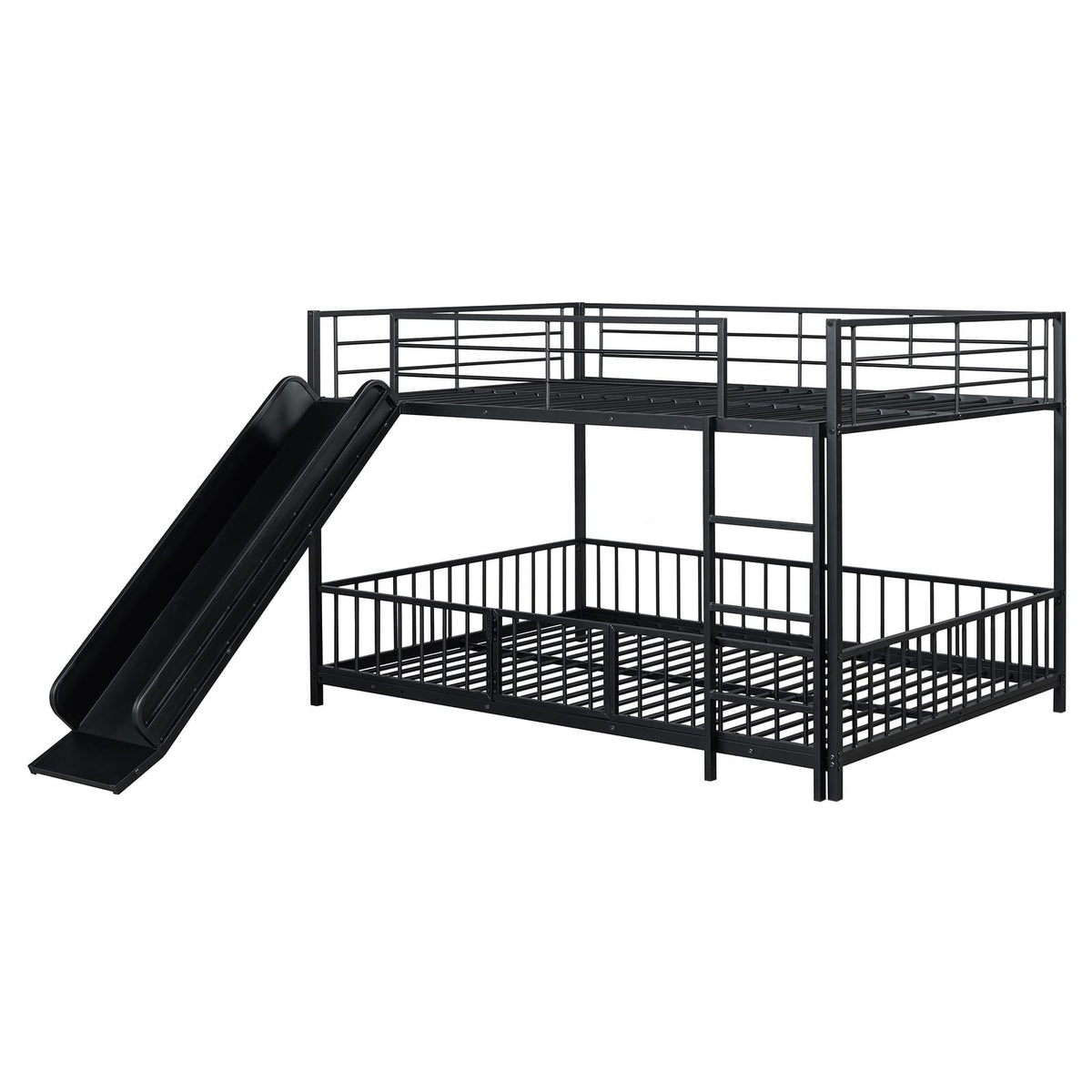 Full Over Full Metal Bunk Bed with Slide - Black for Bedroom