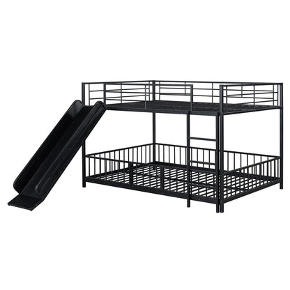 Full Over Full Metal Bunk Bed with Slide - Black for Bedroom