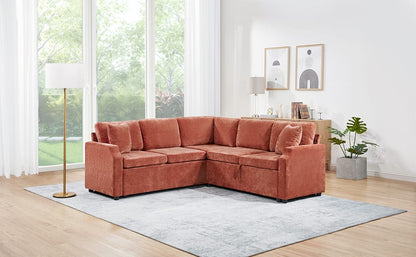 L-Shaped Chenille Sectional Sofa Bed - Orange, 81.9" for Living Room