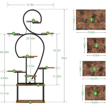 9 Tier Plant Stand Indoor with Grow Light - Walnut+Black