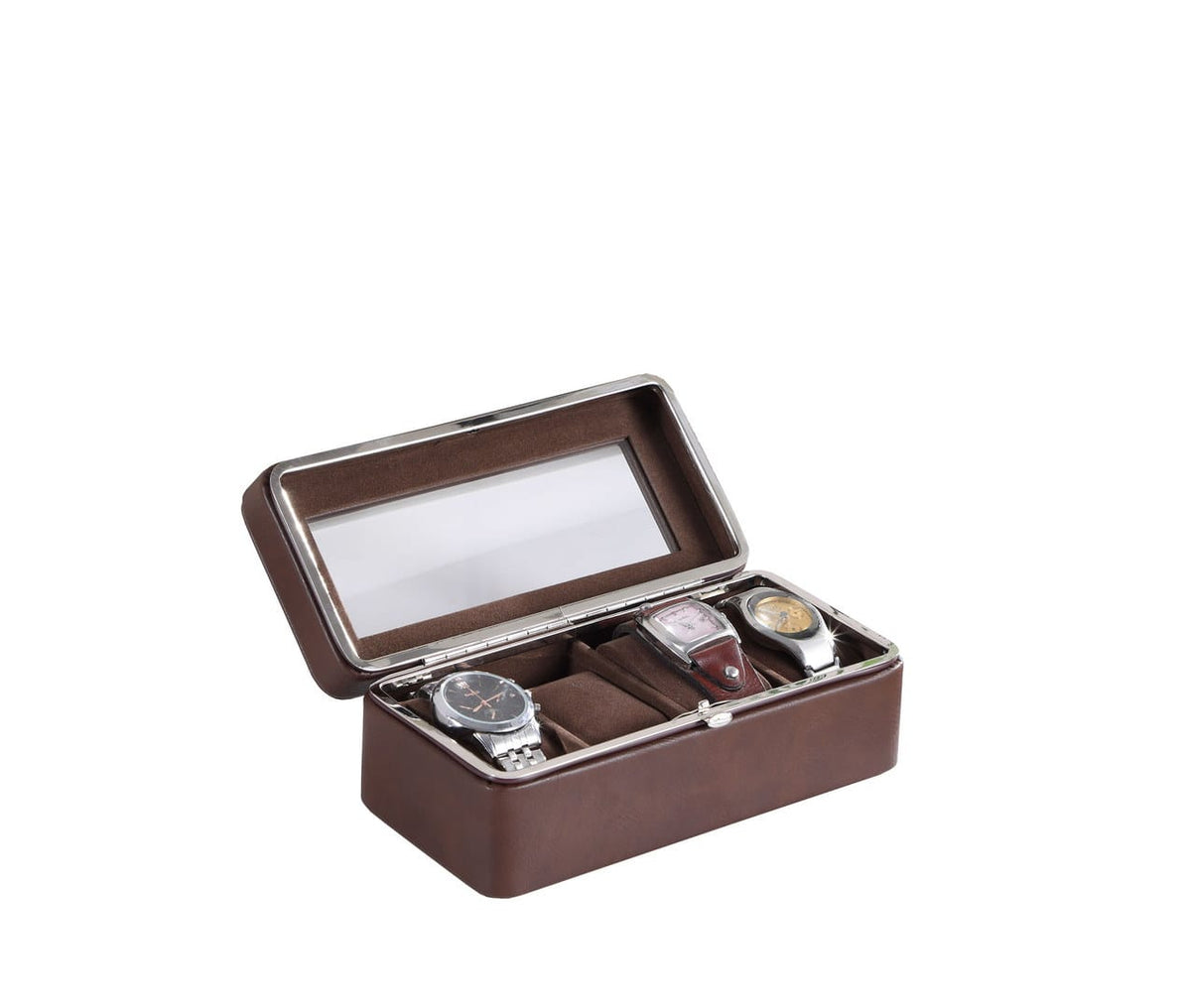 Brown Glass Watch Display Case - 4 Slots