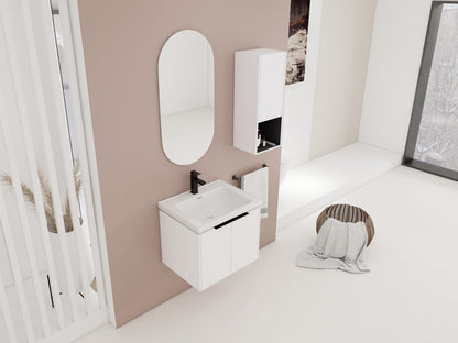24" Wall-Mounted Bathroom Vanity - White Plywood, Soft Close Doors