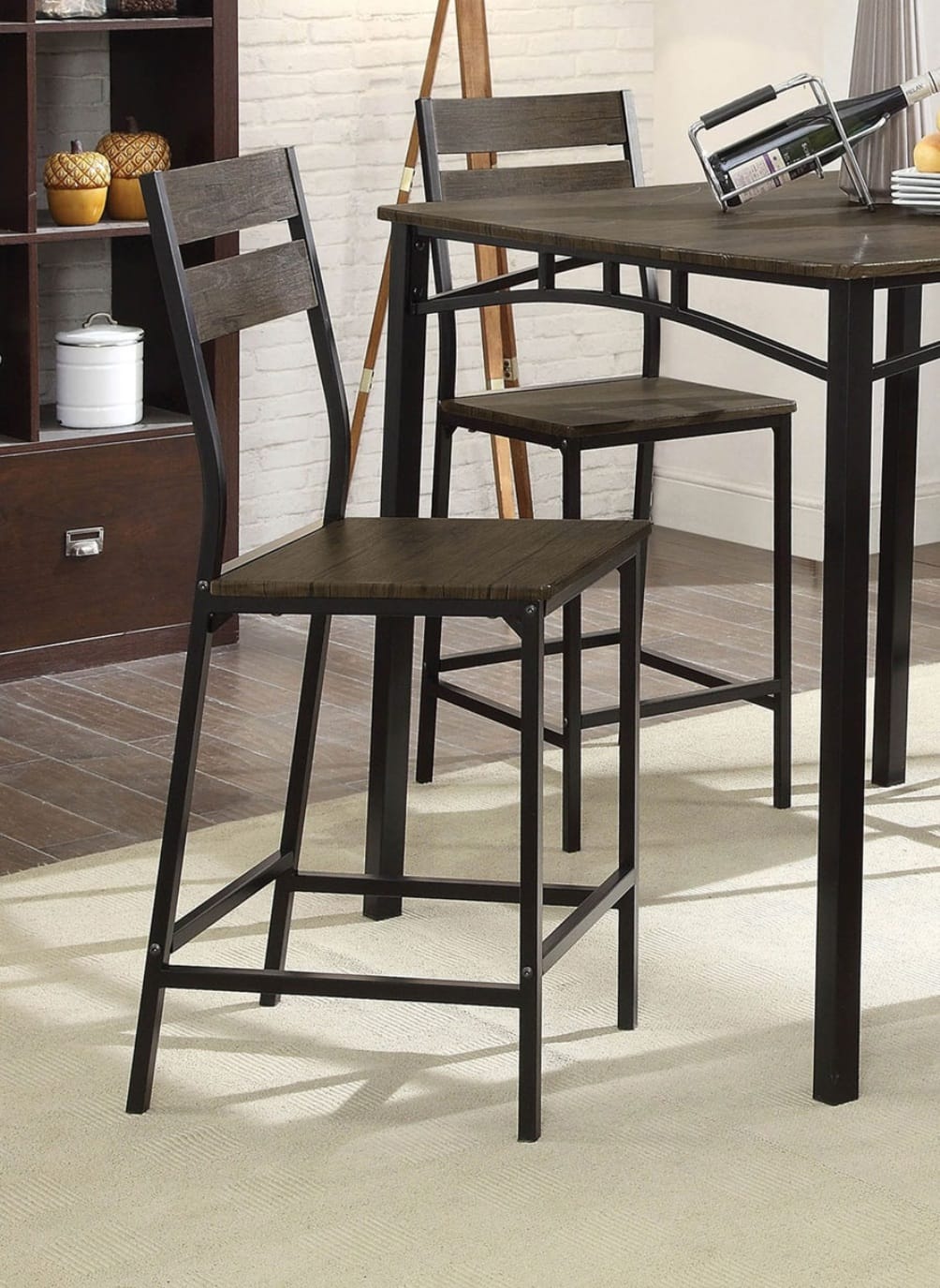 Antique Brown Metal Dining Table Set - Seats 4