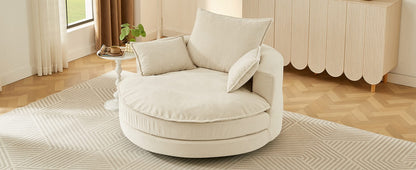 360° Swivel Sofa Chair - Beige Corduroy Barrel Accent Chair