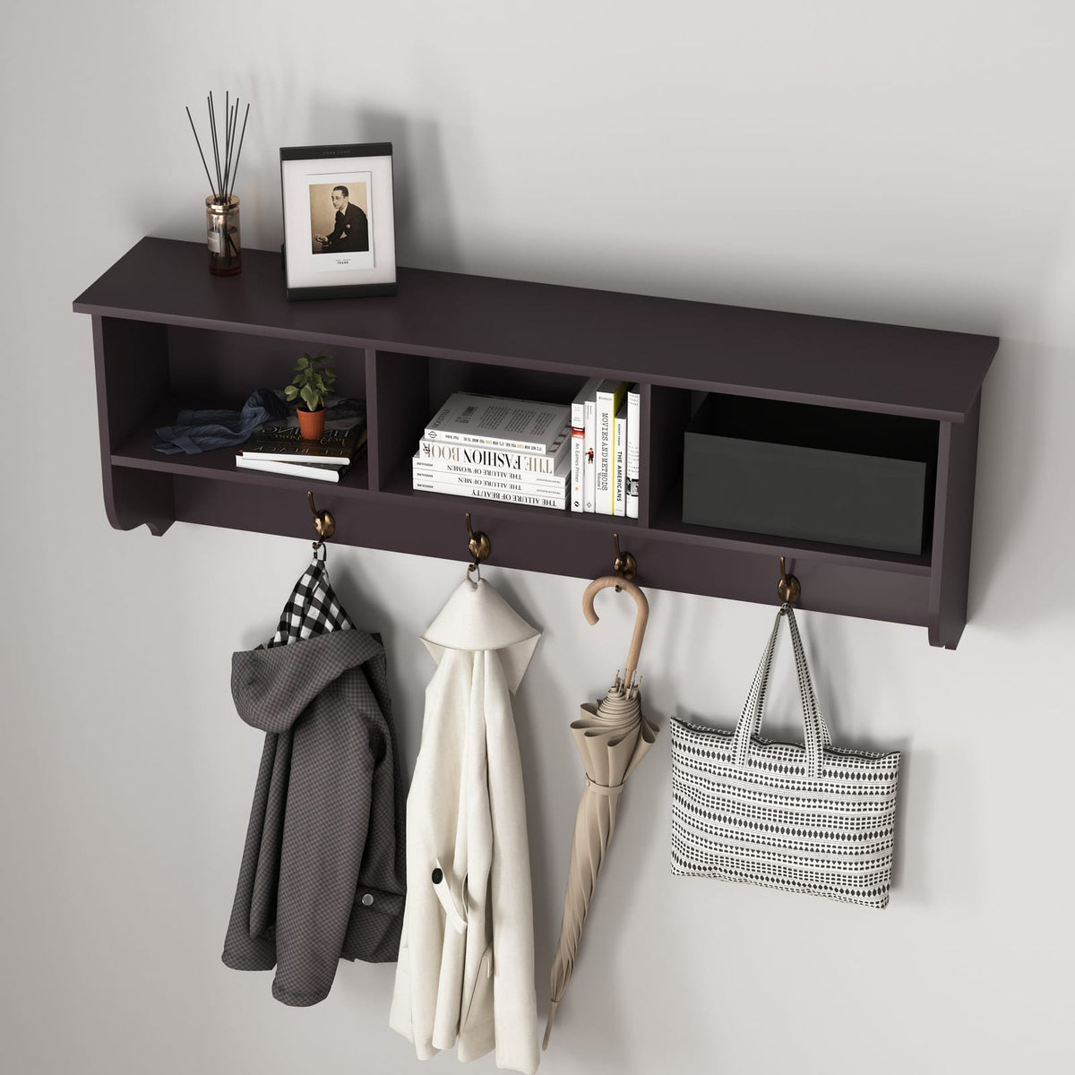 Espresso MDF Entryway Coat Rack with Hooks - 38.58"W