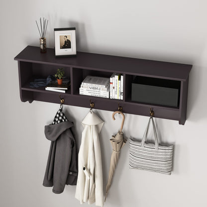 Espresso MDF Entryway Coat Rack with Hooks - 38.58"W