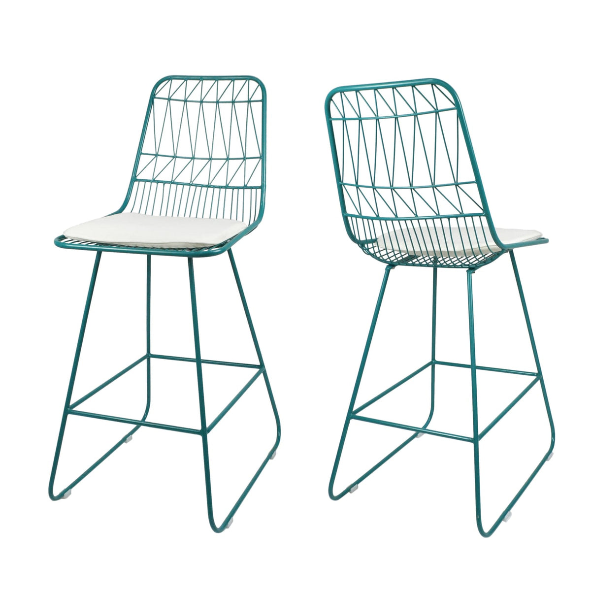 Beige Iron Counter Stools Set of 2 for Patio Outdoor Spaces