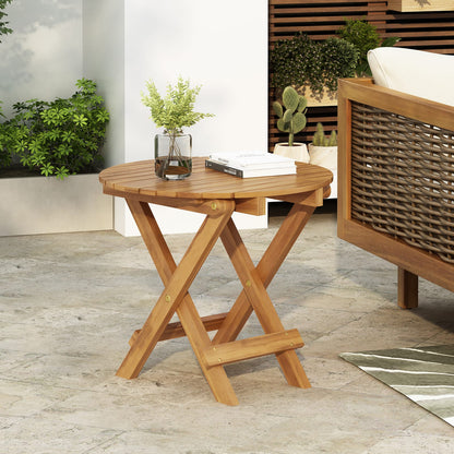 Brown Acacia Wood Patio Set - 2 Club Chairs with Cream Cushions & Foldable Table