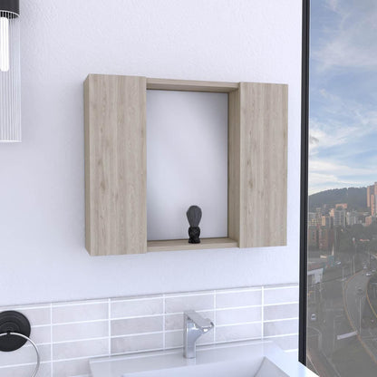 Light Gray Bathroom Storage Cabinet with Mirror