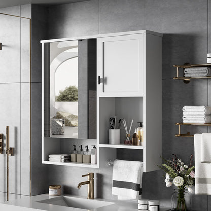 White Wall Mounted Bathroom Cabinet with Mirror - 2 Doors