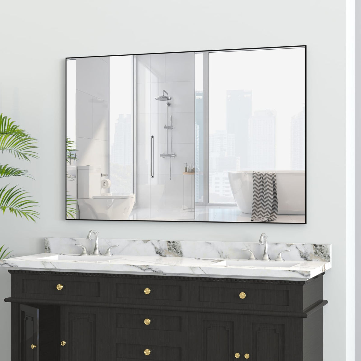 48"x32" Oversized Bathroom Mirror - Black Aluminum Frame