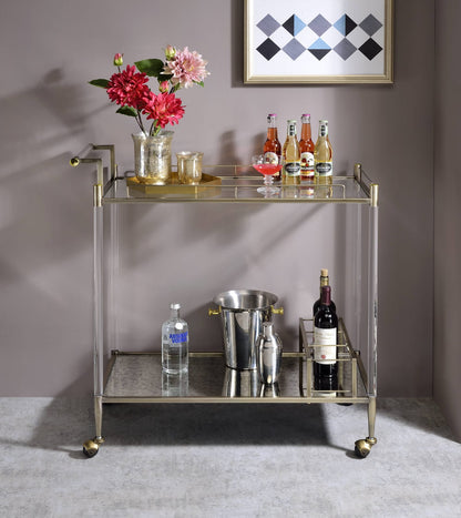 Antique Brass Glass Serving Cart for Kitchen Storage and Dining