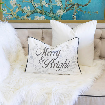 14x20" White Silver Embroidered Velvet Throw Pillow Set