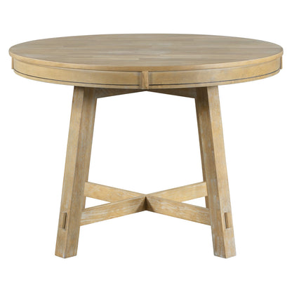 TREXM Farmhouse Round Extendable Dining Table - Natural Wood Wash