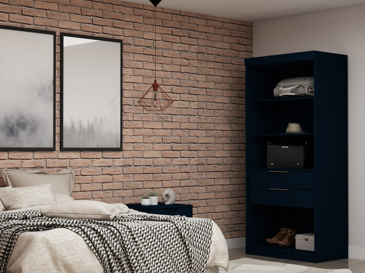 Dark Blue MDF Dresser - 35.98" Wide Wardrobe