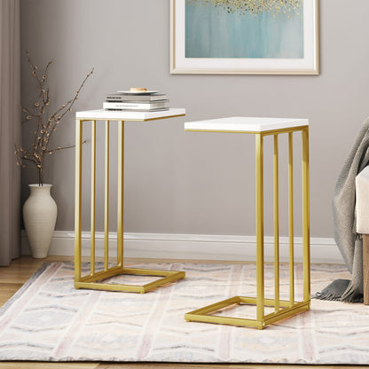End Table - Gold & White C-Shape Accent Tables