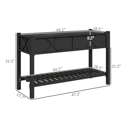 Black Wood Raised Planter Box with Storage Shelf