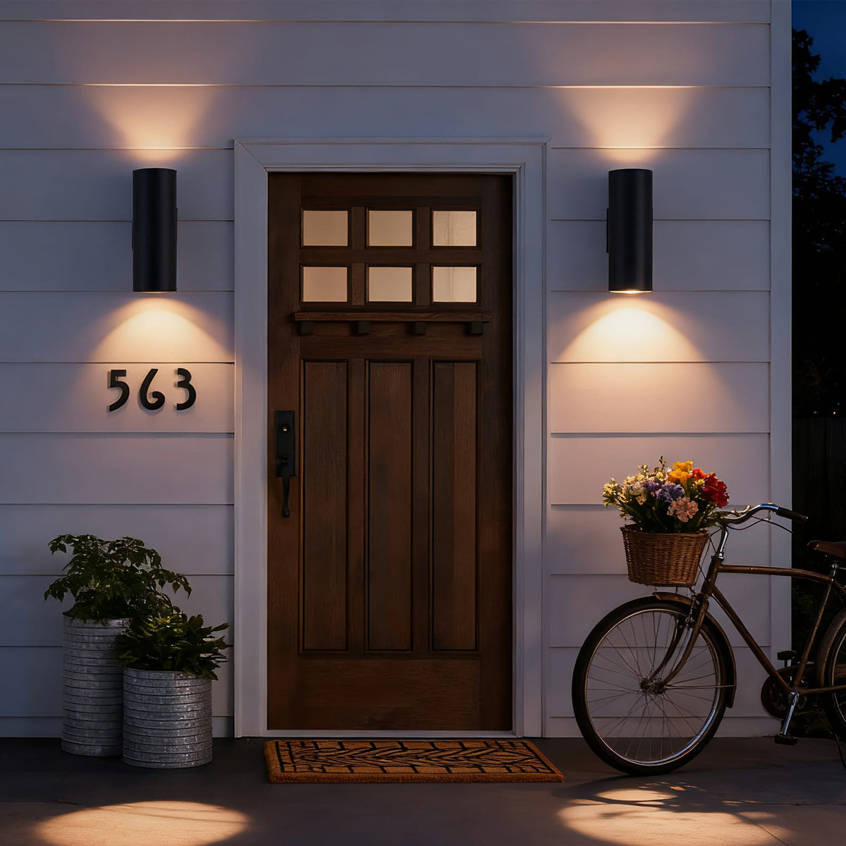 Modern Outdoor Porch Light - 2 Pack Black Iron Cylinder Wall Sconce