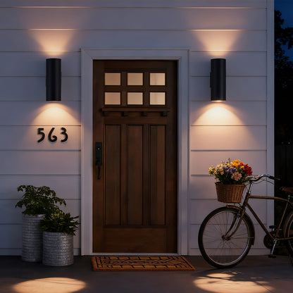 Modern Outdoor Porch Light - 2 Pack Black Iron Cylinder Wall Sconce