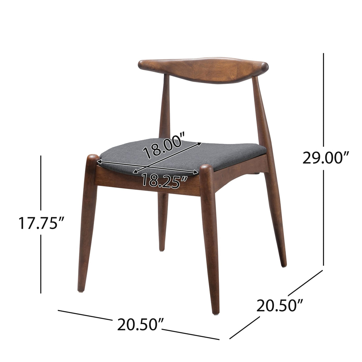 Mid-Century Modern Dining Chairs Set of 2 - Charcoal & Walnut