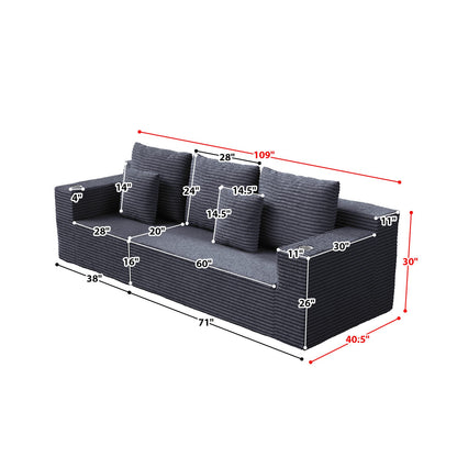 Deep Seat Corduroy Modular Cloud Couch with Cup Holders, No Assembly Required