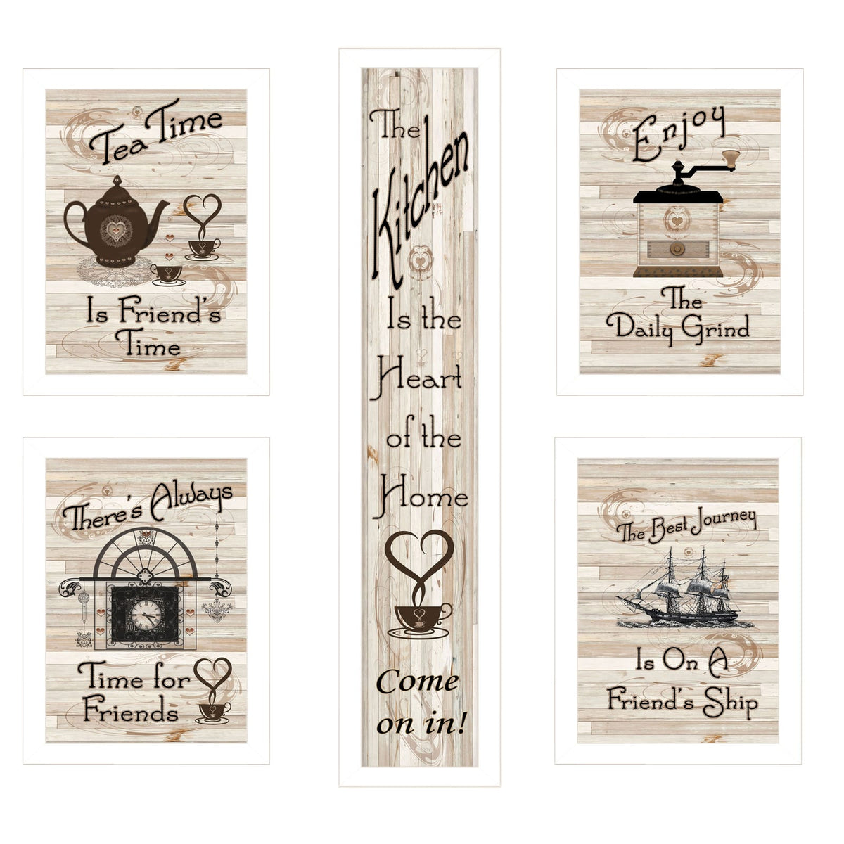 5 Piece White Frame Wall Art Vignette - Modern Gallery Set